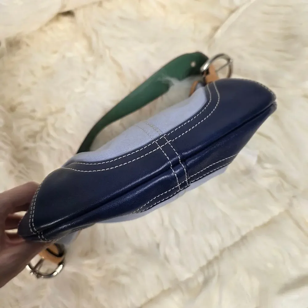 Vintage Y2K Coach Soho Twill Hobo Mini Bag Blue Navy Leather 9508